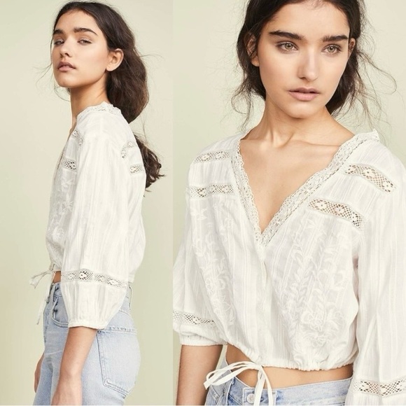 Free People Tops - Free People Follow Your Heart Balloon Sleeve Tie Waist Top, Ivory, Small